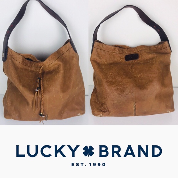 Lucky Brand Handbags - LUCKY BRAND BROWN TAN LEATHER HOBO TOTE BAG PURSE